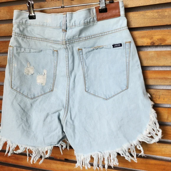 JAASE Marilyn Size 10/small ripped bleached blue denim shorts high waist - Picture 7 of 8